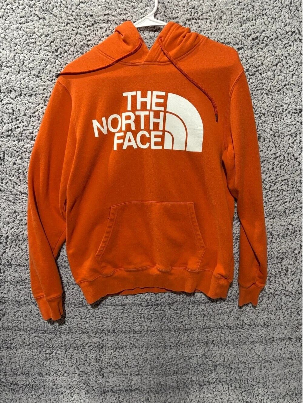 The North Face Mens Sweater Small Orange Hoodie Fleece Sweatshirt Center Logo